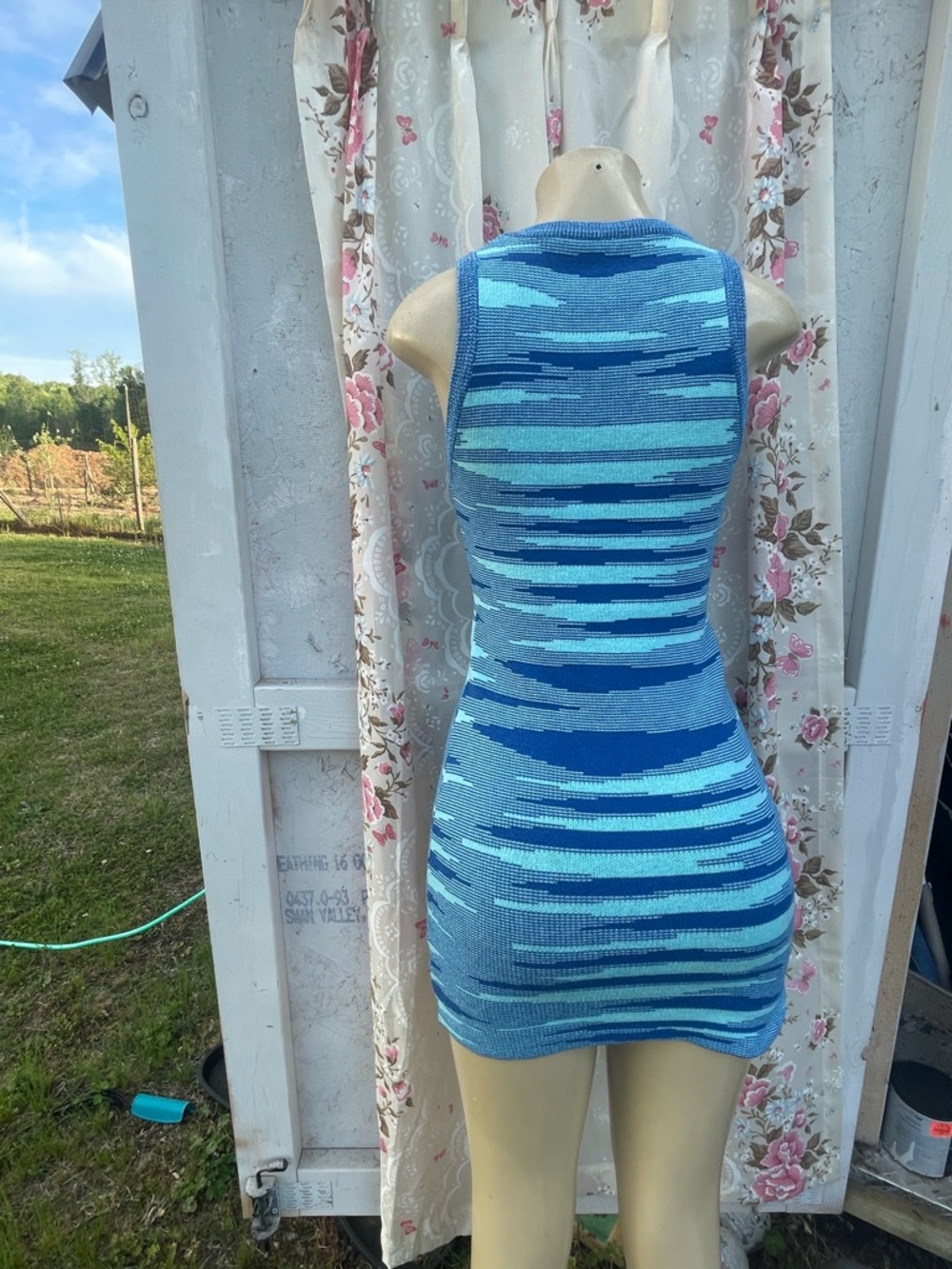 Sleeveless Blue Stripe Knit Bodycon Dress